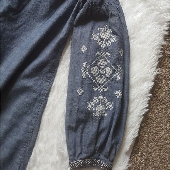 Art Class Girls Chambray Denim Embroidered Long Sleeve Dress Size Large 10 12 - Picture 4 of 7